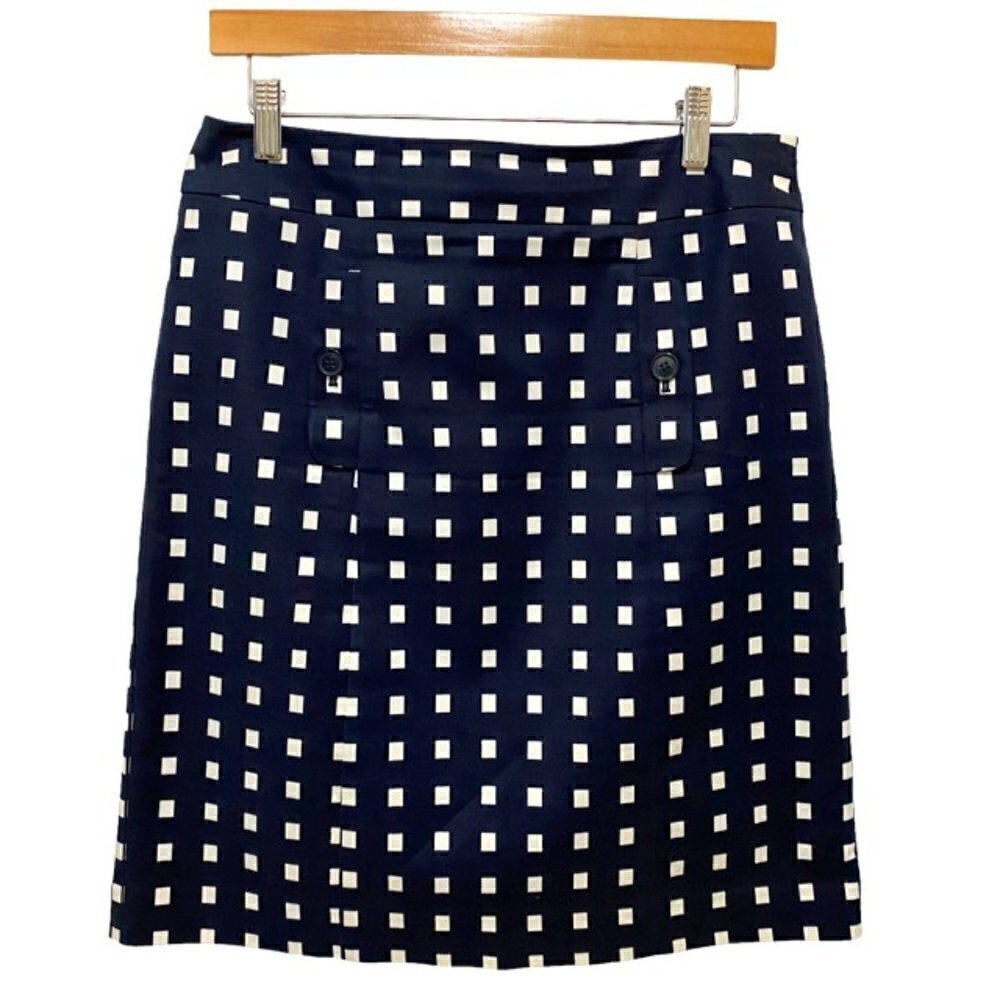 Ann Taylor Navy and White Square Print Skirt 6